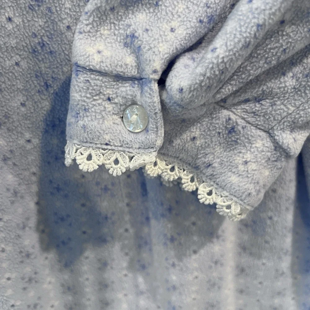 Lanz Of Salzburg Vintage Nightgown Blue White Floral Long Sleeve Lace Trim Sz XL